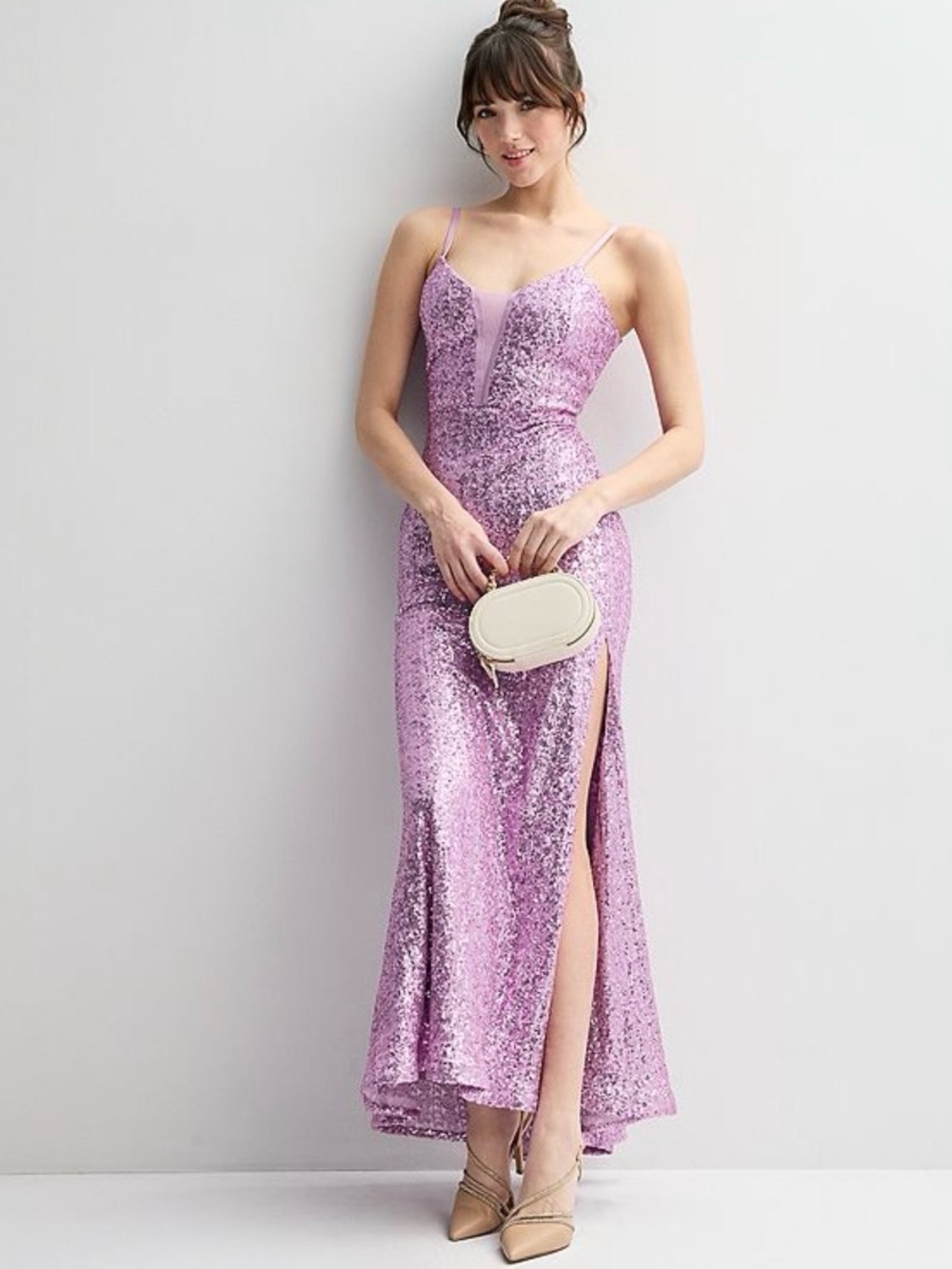Lavender Sequin Maxi Dress with Thigh Slit
